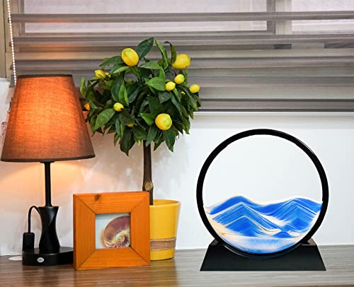 SANDCLE Moving Sand Art Picture in Motion, 3D Deep Sea Sandscape, Round Glass Frame Display Painting, Relaxing Decor for Office Desktop Home (Blue, 12") - Image 6
