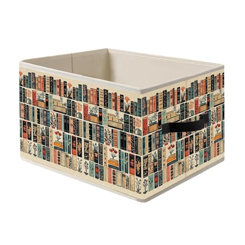 FITIE Vintage Book Lovers Storage Bin Box with Handles, Retro Bookish Foldable Organizer Basket Toybox for Reading Corner Room Library Bedroom Bathroom Home Clothes Toys Books