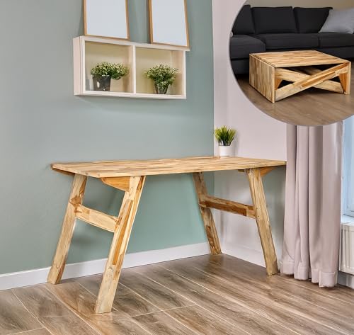 Image of Foldable Multi-Purpose Teakwood Table - Lightweight, Durable, Natural Wood Finish, Compact, Indoor Outdoor Dining Table, Work Desk, Coffee Table, Easy to Assemble, Space Saving - Natural - Dawnriser