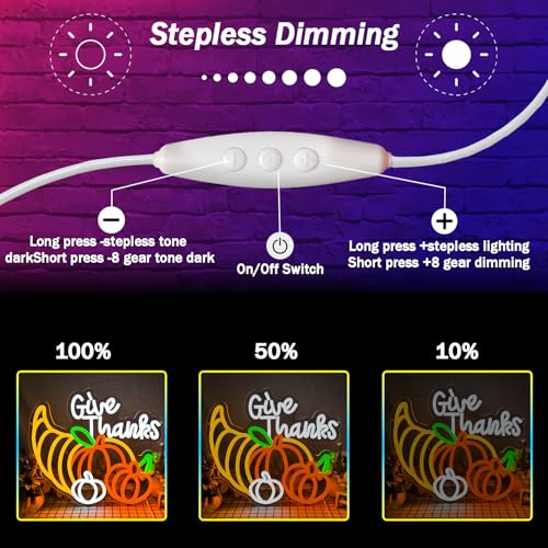 Image of Thanksgiving Neon Sign Pumpkin Neon Sign for Thanksgiving Decoration Give Thanks Sign Dimmable Thanksgiving Neon Light USB Powered for Autumn Harvest Party Wall Decor Gift