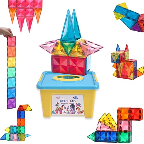 GELTILES - 50 pcs Set of Magnetic Building Tiles, Magna Constructing and Creative Learning Educational Next Generation Multicolor STEM Toy for Kids 3+ Boys and Girls with Storage Box
