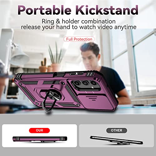 AYMECL for A14 5G Phone Case,Galaxy A14 Case,Samsung A14 5G Case with 2 Pcs Explosion-Proof Film,Slide Camera Cover Protective Case with Magnetic Ring Kickstand for Samsung Galaxy A14 5G,Wine Red