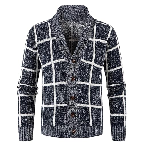 Plaid Sweater for Men Shawl Collar Cardigan Sweater Plus Size Knit Sweaters Fall Winter Sweaters Slim Fit Cardigan3
