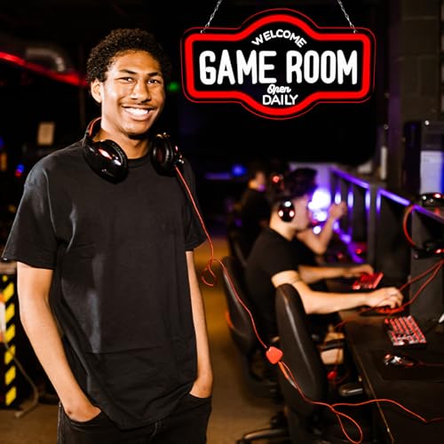 Image of Game Room Neon Sign, Welcome Game Room Open Daily Neon Lights Wall Decor for Internet Cafe, Gaming Room, Man cave, Bedroom Gift Art for Boys Girls-16.93 x 9.92 IN-USB Powered-Acrylic