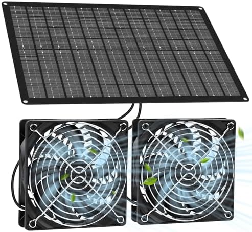 Ventilateur Solaire 15W Résistant aux Intempéries Kit de Panneau Solaire avec Double Ventilateur Extracteur d'air Solaire pour Serres, Poulaillers et Niches Aspiration & Extraction