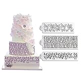 ART Kitchenware 3pcs/set Butterflies Stencil for Cake Side Decoration Fondant Wedding Cake Decorating Stencil Mold Icing Royal Stencil Tool ST-828 Beige/Semi-Transparent
