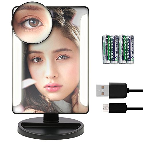 Makeup Mirror Touch Screen 38pcs LED Bulb Light Mirror Lighted Vanity Mirrors with Removable 10X Magnification Spot Mirror Cosmetic Mirror Include 4pcs AA Batteries + USB Cable