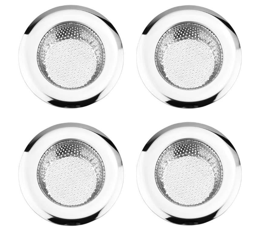 4.5" Stainless Steel Kitchen Sink Drain Strainer, Fine Mesh Basket Hair Catcher for Shower and Bathtub, Anti-Rust Drain Cover Stopper for Kitchen and Bathroom (4-Pack)