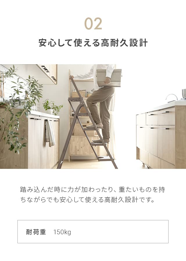 Amazon｜モダンデコ 脚立 5段 折りたたみ 耐荷重150㎏ 滑り止め付き