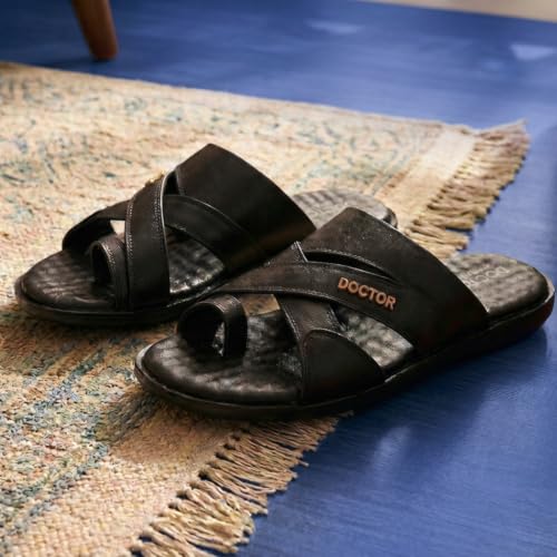Image of DOCTOR EXTRA SOFT Care Orthopedic Diabetic Comfortable Dr Sole Footwear Daily Use Casual Wear Stylish Black Cushioned Adjustable Strap Chappal for Men's-Gents & Boy's L-11