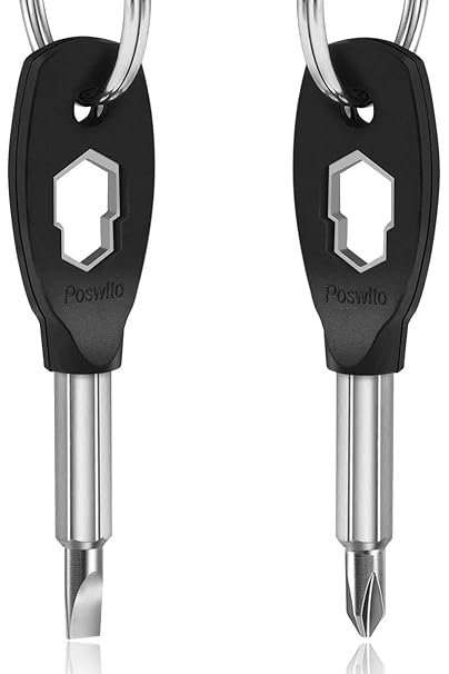 6-in-1 Keychain Screwdriver Tool - Christmas Gifts for Men, Stocking Stuffers, Flathead & Phillips Bits, Hex Wrench - Cool Gadgets Gifts for Adults, Dad, Father, Husband