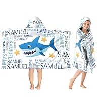 SearchI Kids Hooded Poncho Towels Personalised, Swimming Pool Hooded Changing Robe, Quick Dry Soft Microfibre Surfing Beach Baths, Under The Shark Print for Boys & Girls, 76x127cm