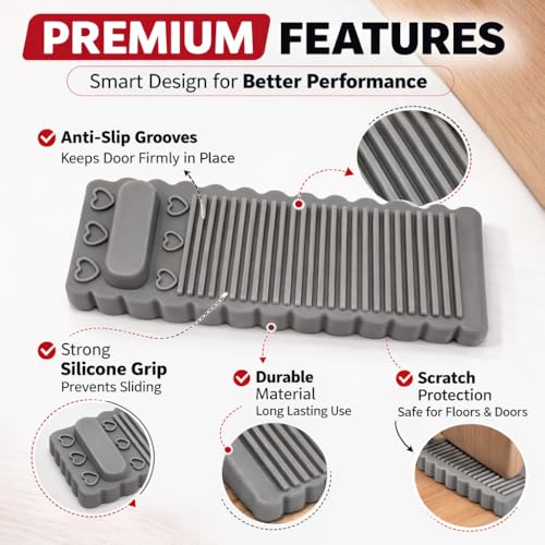 Image of Door Stopper 3pcs Stackable Door Stoppers for Bottom of Door Stoper Bedroom Door Stopper Rubber for Bathroom Home Office Warehouses Classrooms (Grey)