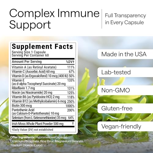 Wildcrafted Irish Sea Moss Capsules – Chondrus Crispus or True Sea Moss Advanced with Biotin, Niacinamide, Vitamins – Multimineral Supplement – Alternative to Irish Seamoss Gel – 60 Seamoss Pills - Image 5