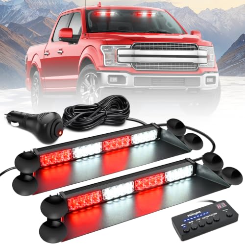 Image of Nilight 32LED Red White Dash Strobe Light w /Controller Windshield Mount | User-Friendly Panel 2-in-1 Deck Split Flashing Lights for Truck Construction Pickup Interior Front /Rear Mount 36 Modes
