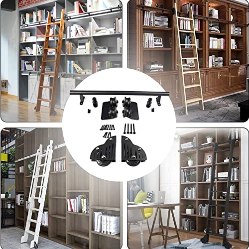 Kit rail échelle mobile tube rond quincaillerie noire bibliothèque loft - 3