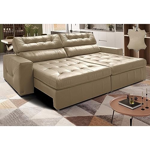 Sofá de Couro Legítimo Retrátil e Reclinável 2,75m Cama Inbox Vit...