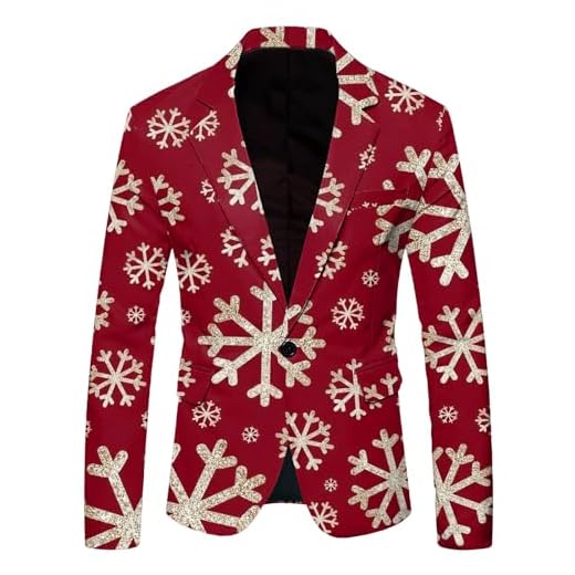 MaNMaNing 2023 Blazers Hombre Chaquetas de Traje Chaqueta de Traje con Bolsillo Estampado navideño de Ocio a la Moda para Hombre (Yellow, L)