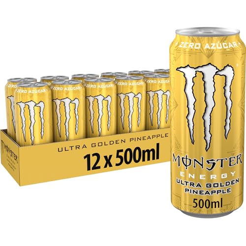 Monster Ultra Gold Zero, Bebida Energética sin Azúcar- Pack de 12 latas de 500ml