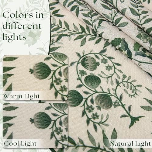 Image of Green Floral Linen Curtains 72 Inch Length 2 Panels Set Patterned Curtains
