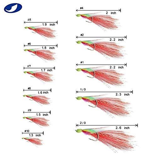 OCEAN CAT 10 Paquetes de Señuelos de Pesca con Plumas Blancas y Rojas, Anzuelos de Acero de Alta Calidad para Agua Dulce y Salada miniatura 3