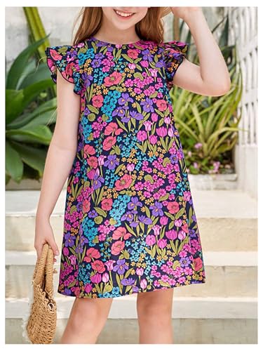 Girl's Floral Dress Boho Crew Neck Dtess Ruffle Cap Sleeve Vacation Short Dresses4