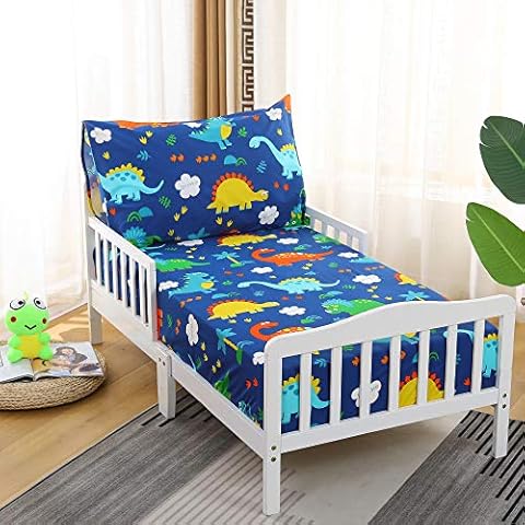 Cloele Toddler Bedding Set Dinosaur - Kids Bed Set 2 Piece Toddler Bed Sheet Set - Includes Fitted Sheet and Reversible Pillowcase - 100% Polyester Soft Baby Bedding Sheet & Pillowcase for Boys Cover