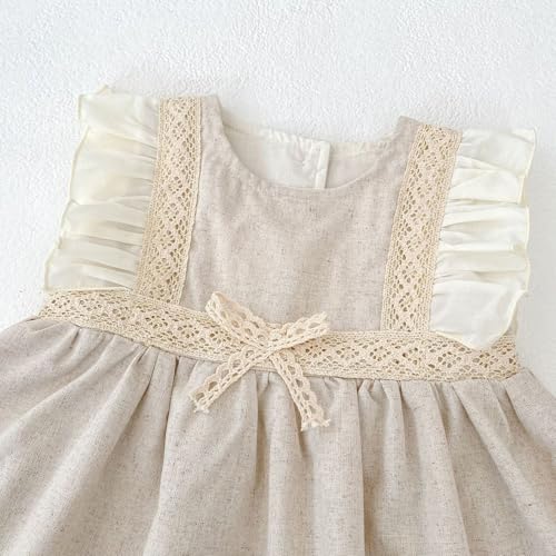 HOOLCHEAN Baby Girl Dress Cotton Linen Infant and Toddler Boho Ruffle Sleeve A-Line Dress with Lace3