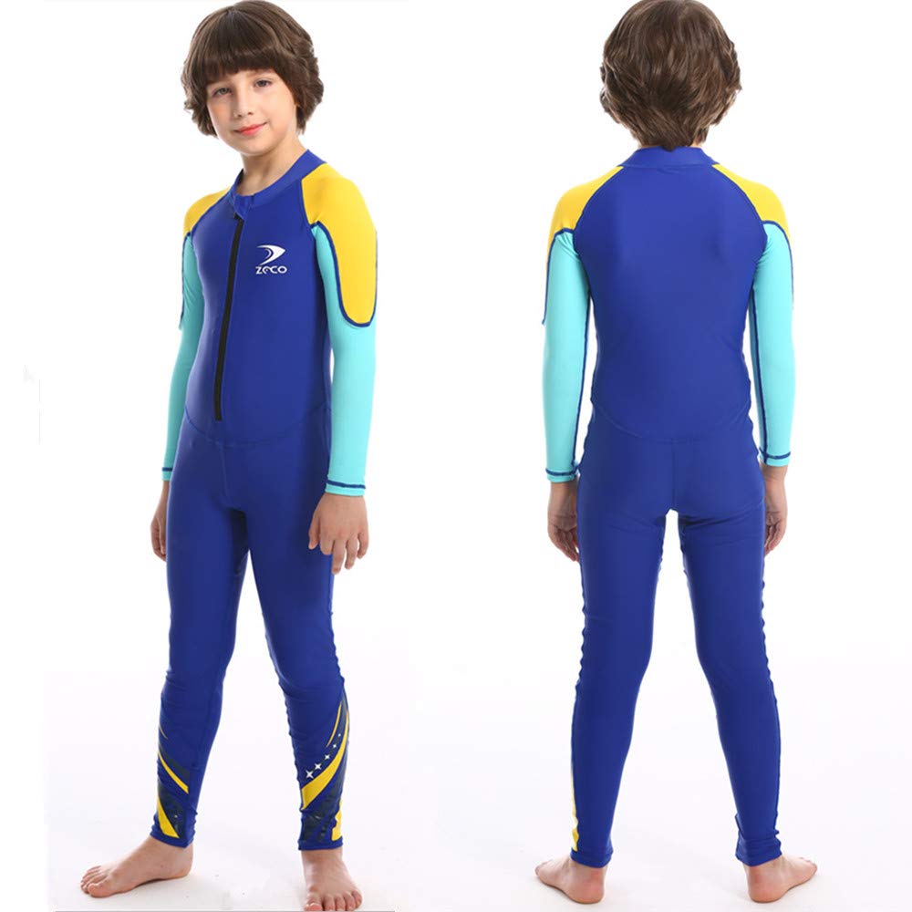 ZCCO Traje de baño para niños, traje de sol de cuerpo completo, traje de baño de una pieza de manga larga para nadar, bañarse, surfear, etc. Deportes acuáticos (azul, S)