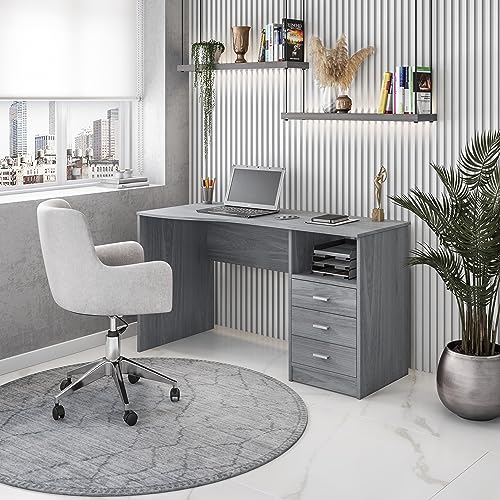 Techni Mobili Classic Computer Desk with Multiple Drawers, Grey - Thumbnail 2