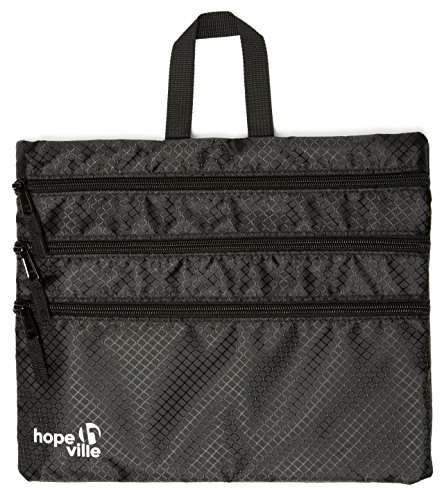 HOPEVILLE Reißverschlusstasche, 4 in 1 Reise Organizer mit 4 großen Fächern für Reiseunterlagen, Tablet und Reiseutensilien, Premium Taschenorganizer für Reise, Freizeit und Ausflug (Schwarz)