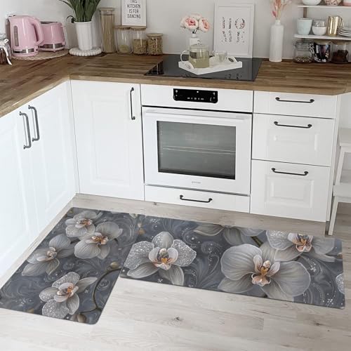 Alfombras de cocina antideslizantes juego de 2 piezas gris lavables para evitar resbalones 5