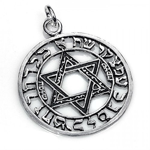 KERALA Colgante en Plata 925,Sello de Salomón o Estrella de David con inscripciones. Tamaño 3 cm.