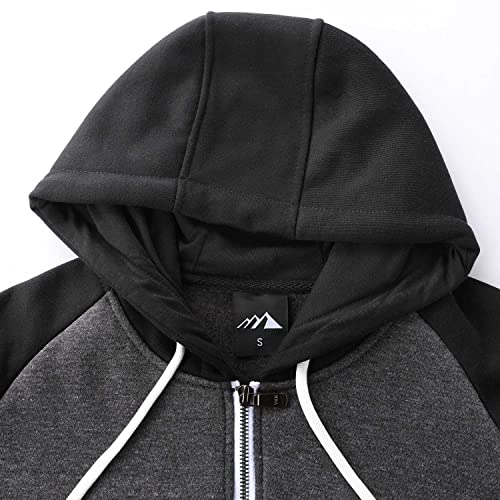Cookfip Men's Zip Up Color Block Hoodie Fleece Gym Workout Zippered Sweatshirt Fashion Long Sleeve Hooded With Pocket (10# Dark Gray, L) #TOP6