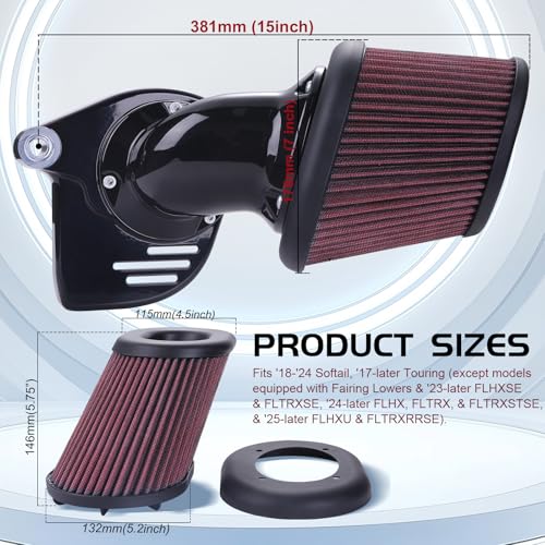 Image of Heavy Breather Extreme Air Cleaner Intake Filter for Harley Touring, Softail, Street Electra Road King Glide, 2018-2022 (Black)