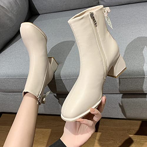 Bottines femme talon bloc en cuir noir unie et tendance - 5