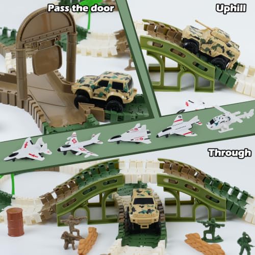 Image of Military Race Car Track Set, 240+ PCS Army Track Toy for Kids Ages 3-7