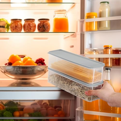 2 x Spaghetti Aufbewahrungsbox mit Deckel Küche, Schmale Pastabehälter Nudelbehälter, Stapelbar Luftdichte Vorratsdosen für Cornflakes Behälter Nudeln Müsli Spender, Kühlschrank Organizer mit Deckel