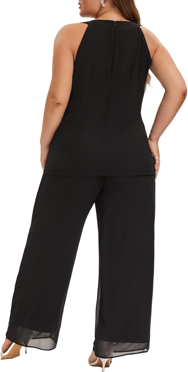 Plus Size Mother of Bride Pant Suits 3 Piece Chiffon Sets Hand Sewn Diamonds Wedding Guest Outfit - Image 5