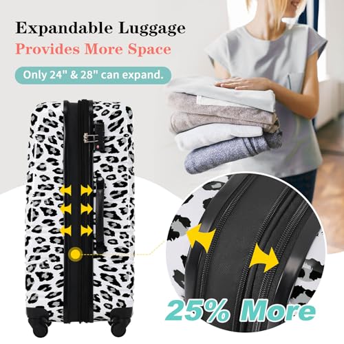 Hardshell Luggage Set with Spinner Wheels, Lightweight TSA Lock, Leopard Print Decoration, 3 Piece (20/24/28) Suitcase Set4