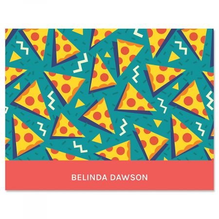 Lillian Vernon Personalized Retro 90's Pizza Kids Note Cards - Set of 24, 4-1/4" x 5-1/2" blank-inside notecards