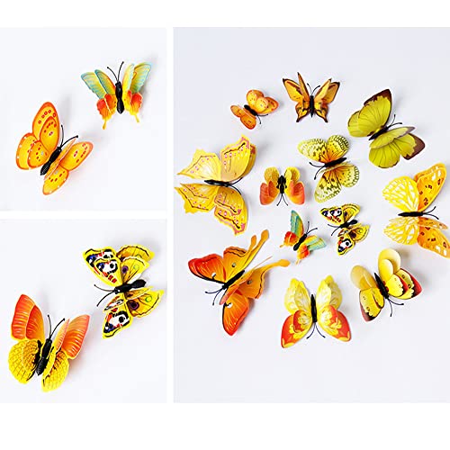 QGHSkOMk 12Pcs Yellow 3D butterfly wall decorations stickers Decor Wall Art Hanging Ornament Sculpture Garden Statues For Indoor Home Living Room Bedroom Outdoor backyard Porch Patio Fence - Image 2