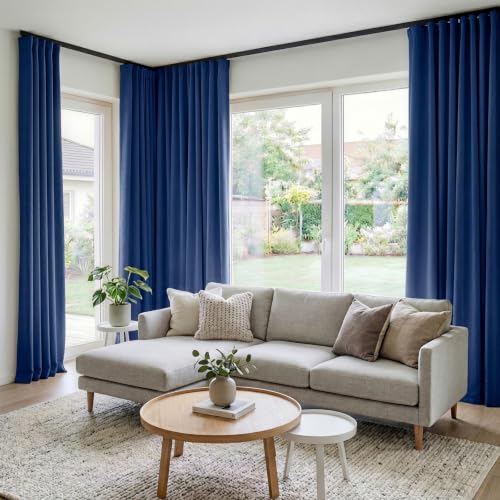 Image of Hoeflife Room Divider Curtains Blackout Floor to Ceiling Curtain with Hook Sliding Door Curtains Ceiling Mount Extra Wide Curtain Wall Divider for Room Separation (Navy Blue, W150 x H96 Inch)