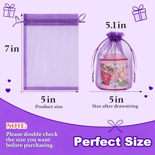 Image of Crweety 50 Pcs 5x7 Inch Purple Organza Bags, Small Mesh Gift Bags Drawstring, Elegant Scented Sachet Bag Empty for Graduation Gifts, Jewelry Packaging, Birthday Party Favor & Baby Shower Candy Treats