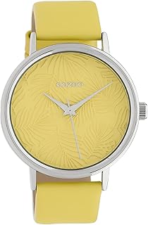 Reloj de Mujer con Correa de Piel, 42 mm, Colores de Palmeras de Verano, Esfera de Color Liso