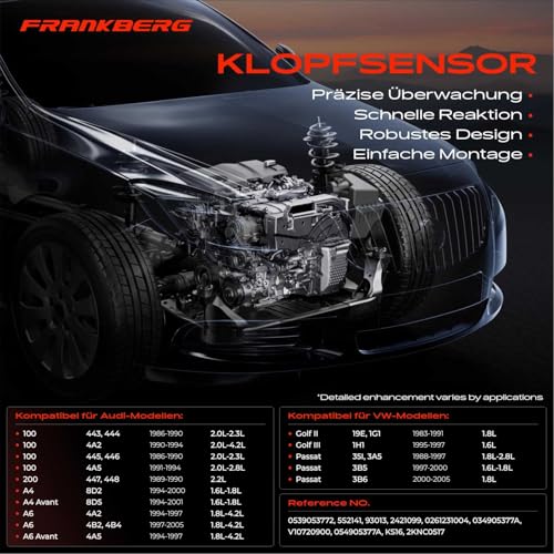 Frankberg Klopfsensor 3-Polig Kompatibel mit A4 8D2 Golf II 19E 1G1 Polo Classic 6V2 P.a.s.s.a.t 35I 3A2 T.o.u.a.r.e.g 7L6 7L7 7LA V.e.n.t.o 1H2 Replace# 054905377A
