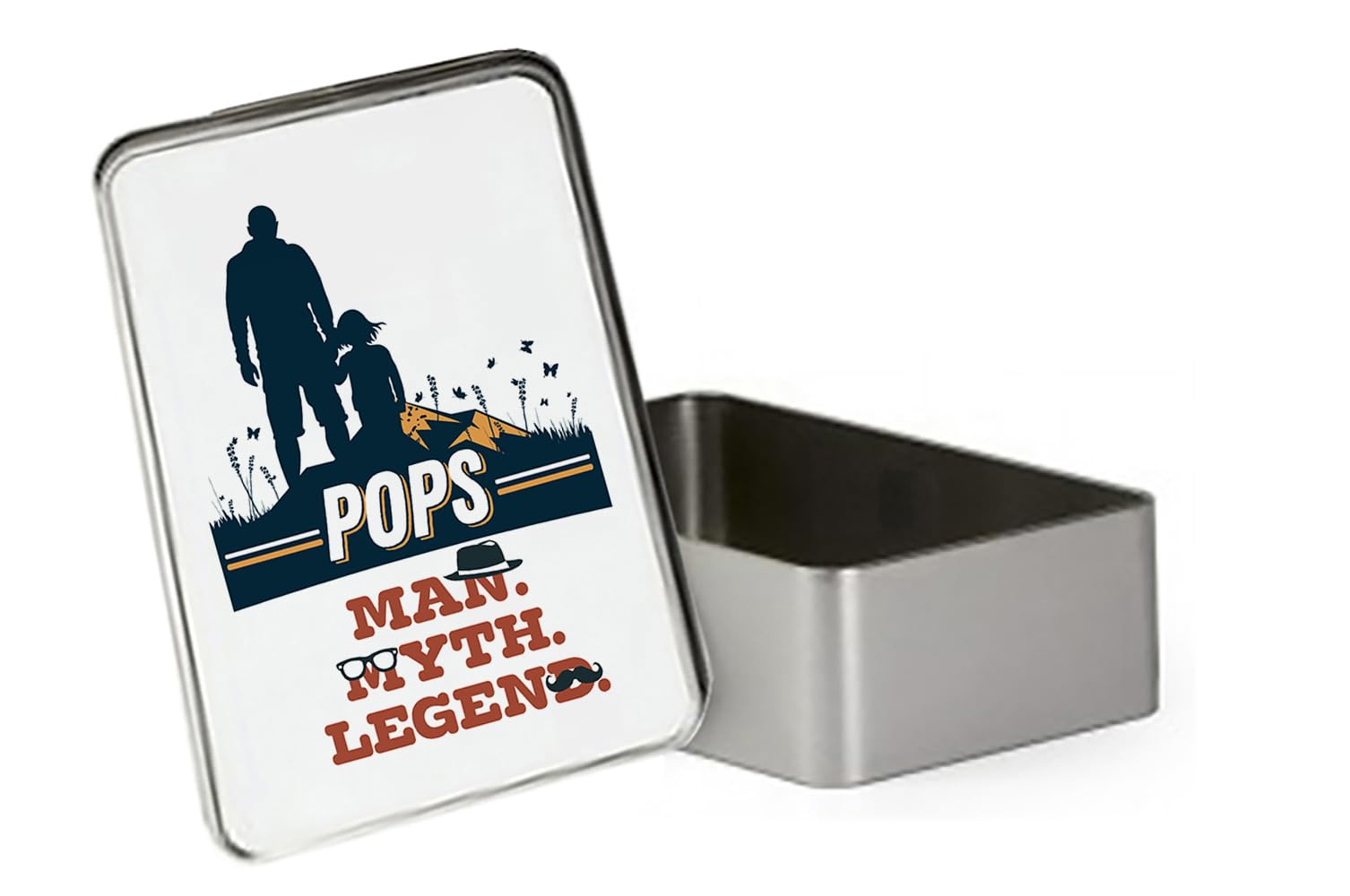 Pops Man Myth Legend, Gift For Father's Day, Metal Tin Storage Box, Biscuit, Chocolate,Tin, Emergency Stuff Tin. (Rectangular)