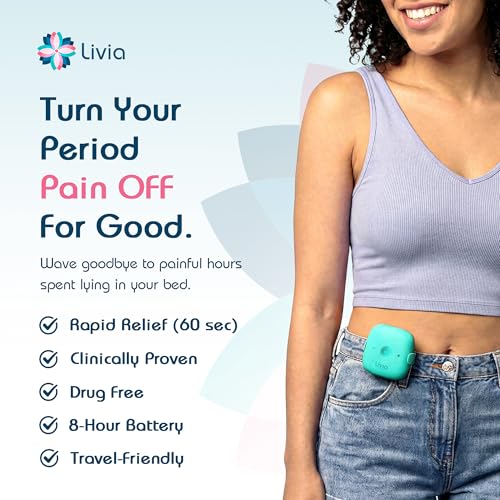 Image of Livia Menstrual Pain Relief Device, Blue-Green - Off-Switch for Period Pain - Portable & Discreet - Rechargeable, Up to 8 Hours Battery - Complete Kit with Stick-On Pads - The Go-to Travel Partner