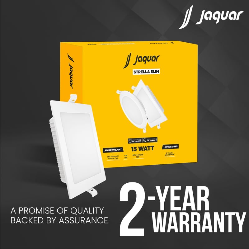 Image of Jaquar Polycarbonate Strella Slim 15W Square Recess Down Light - Cool White, Energy Efficient LED Ceiling Light for Home and Office (Pack of 1)