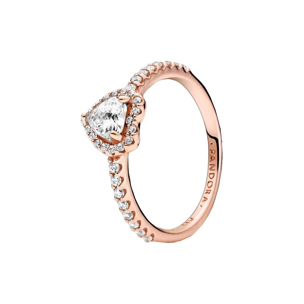 PANDORA Timeless Anillo con diseño de corazón chapado en oro rosa de 14 quilates con circonitas cúbicas transparentes